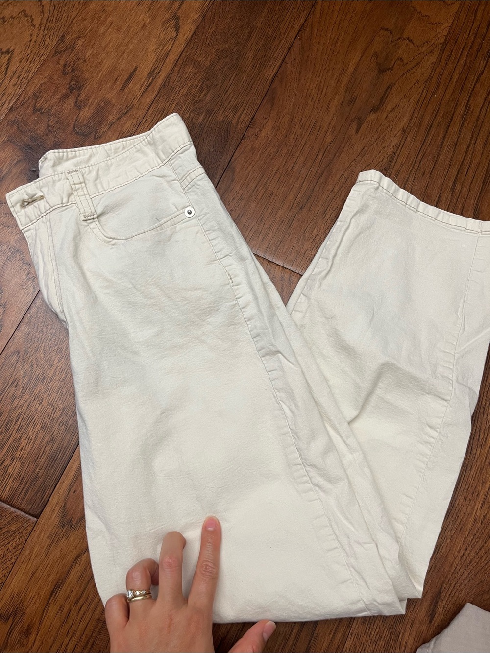 Cream High-Waisted Straight Leg Pants
